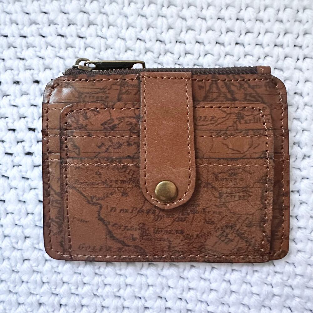 Patricia Nash Cassis ID Card Wallet NWOT Cognac Leather Map Atlas Print - Picture 2 of 5